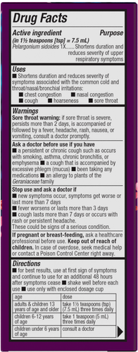 Nature's Way® | Umcka Zero Sugar Cold Relief Syrup - right side of pack Sku:15794