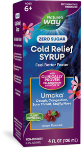 <{%PRIMARY_15794E%}>Nature's Way® | Umcka Zero Sugar Cold Relief Syrup, 4 fl oz (120 ml), Grape