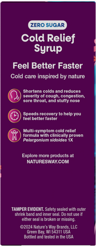 Nature's Way® | Umcka Zero Sugar Cold Relief Syrup - left side of pack Sku:15794