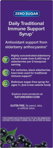 Nature's Way® | Sambucus Zero Sugar Traditional Immune Syrup - left side of pack Sku:15331