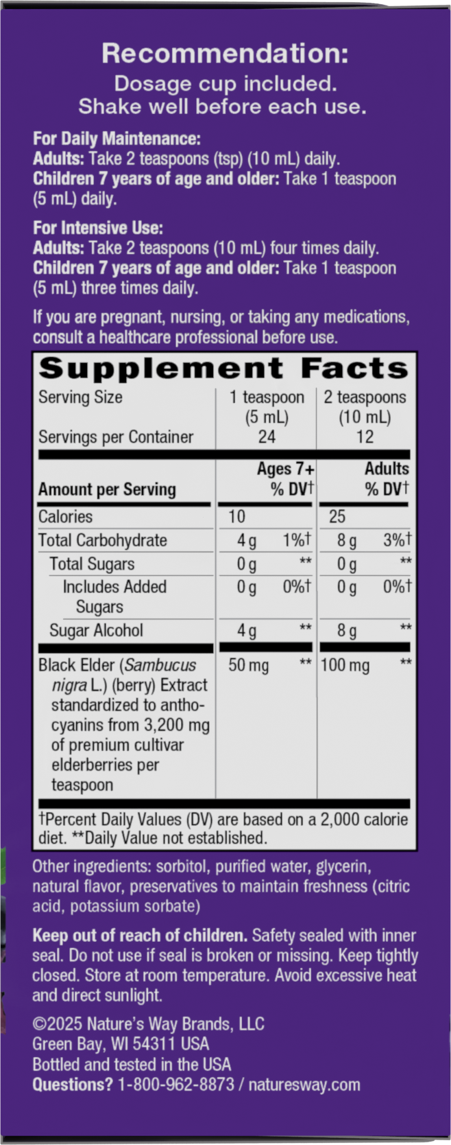 <{%MAIN2_6971%}>Nature's Way® | Sambucus Zero Sugar Traditional Elderberry Immune Syrup - right side of pack