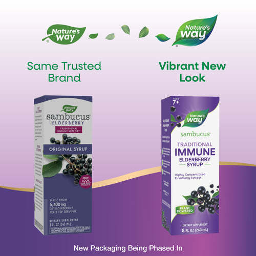 Nature's Way® | Sambucus Traditional Immune Elderberry Syrup - package updates old to new Sku:15332