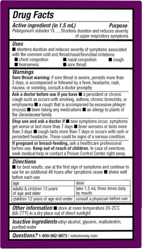 Nature's Way® | Umcka ColdCare Original Drops - back of pack Sku:15790