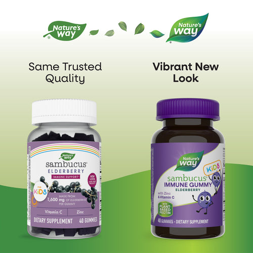 Nature's Way® | Sambucus Kids Immune Gummies - package updates old to new Sku:12346