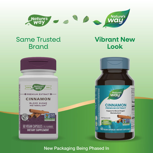 Nature's Way® | Cinnamon Premium Extract - package updates old to new Sku:15492