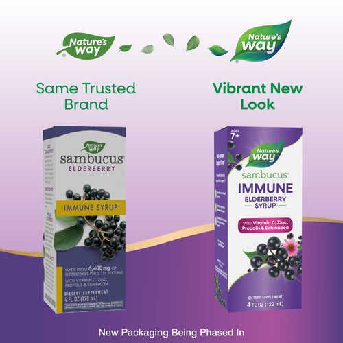 Nature's Way® | Sambucus Immune Elderberry Syrup - package updates old to new Sku:6974