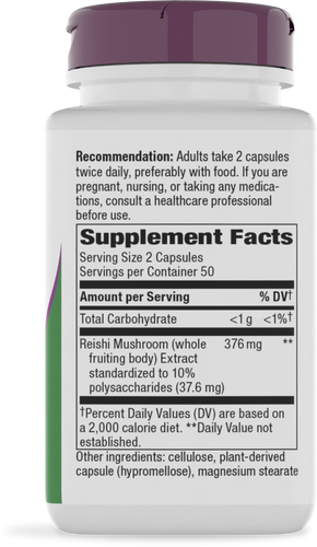 Nature's Way® | Reishi Mushroom Standardized Extract - right side of pack Sku:62700