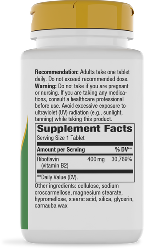 Nature's Way® | Riboflavin Vitamin B2 - right side of pack Sku:16843
