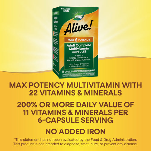Nature's Way® | Alive! Max6 Potency Adult Complete Multivitamin-No Added Iron Sku:15092