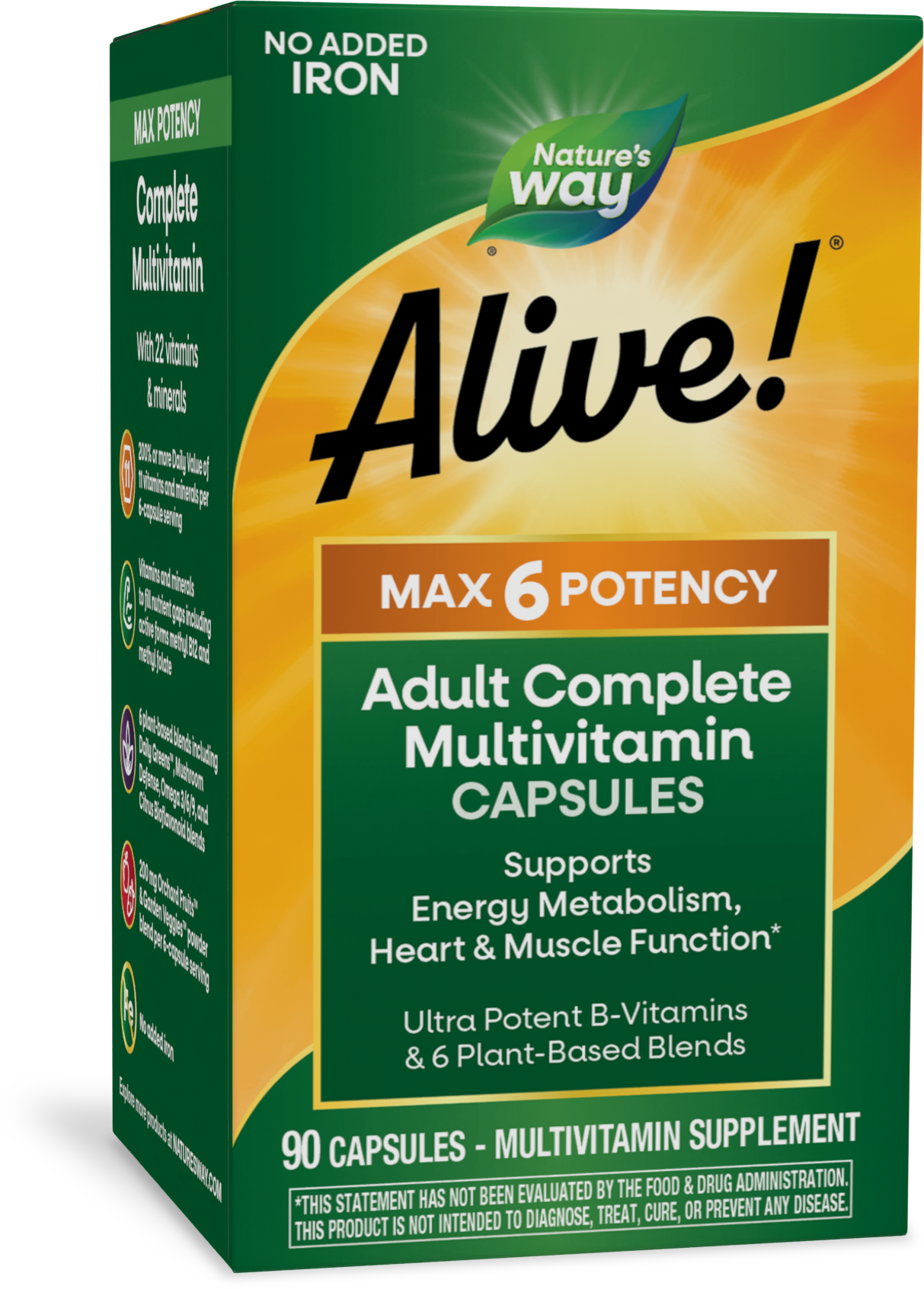 <{%PRIMARY_15092%}>Nature's Way® | Alive! Max6 Potency Adult Complete Multivitamin-No Added Iron, 90 capsules