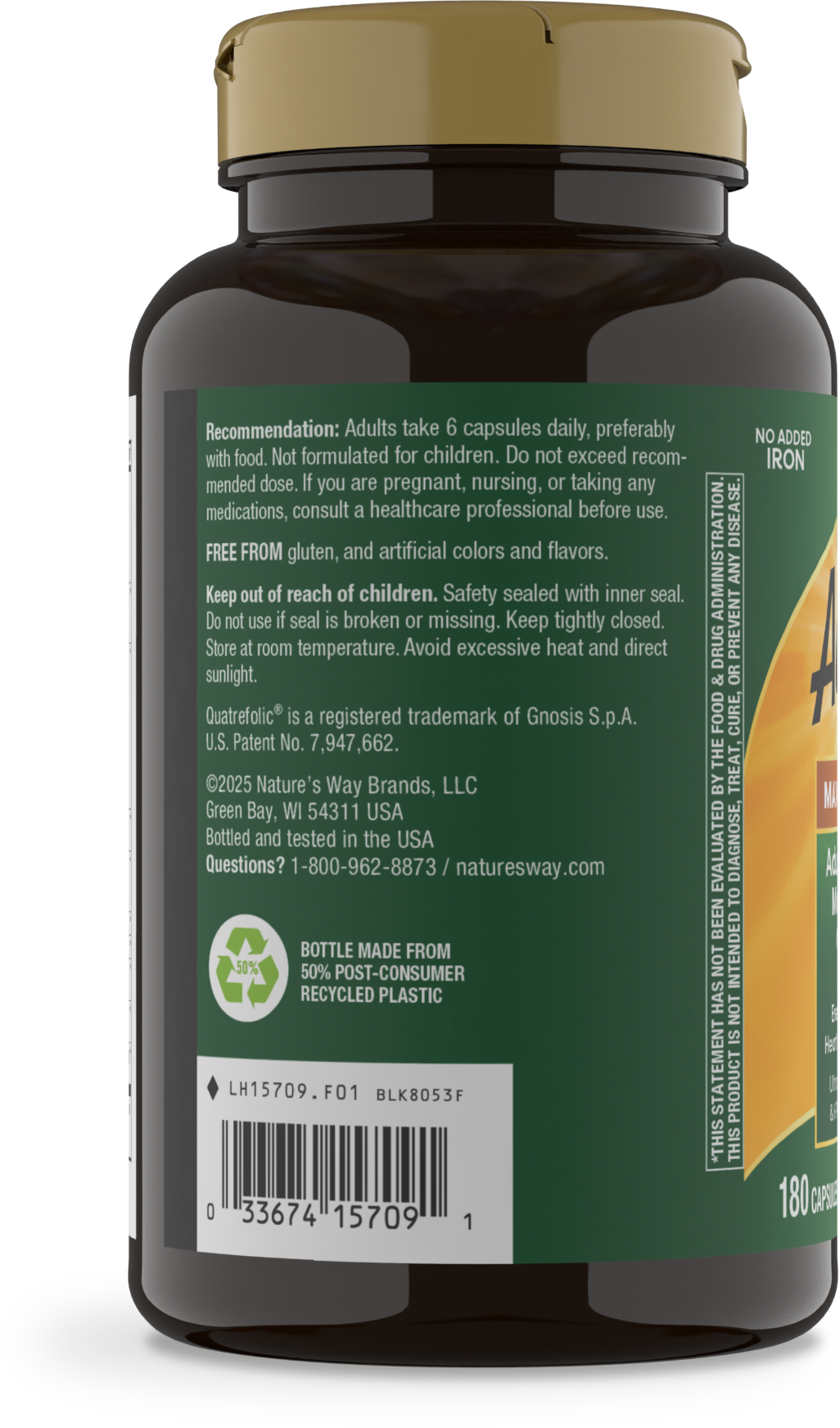 <{%MAIN10_15709%}>Nature's Way® | Alive! Max6 Potency Adult Complete Multivitamin-No Added Iron - left side of pack