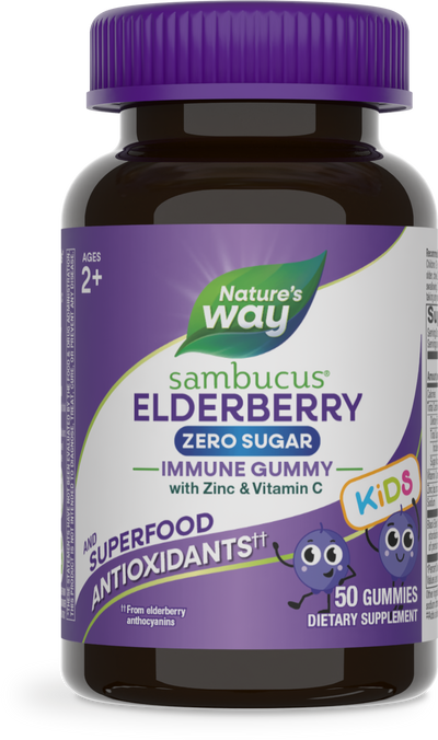 <{%PRIMARY_15027%}>Nature's Way® | Sambucus Elderberry Zero Sugar Immune Gummies for Kids