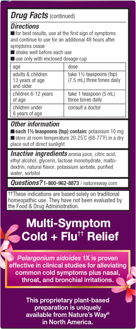 <{%MAIN3_15148%}>Nature's Way® | Umcka Cold+Flu Relief Syrup - back of pack