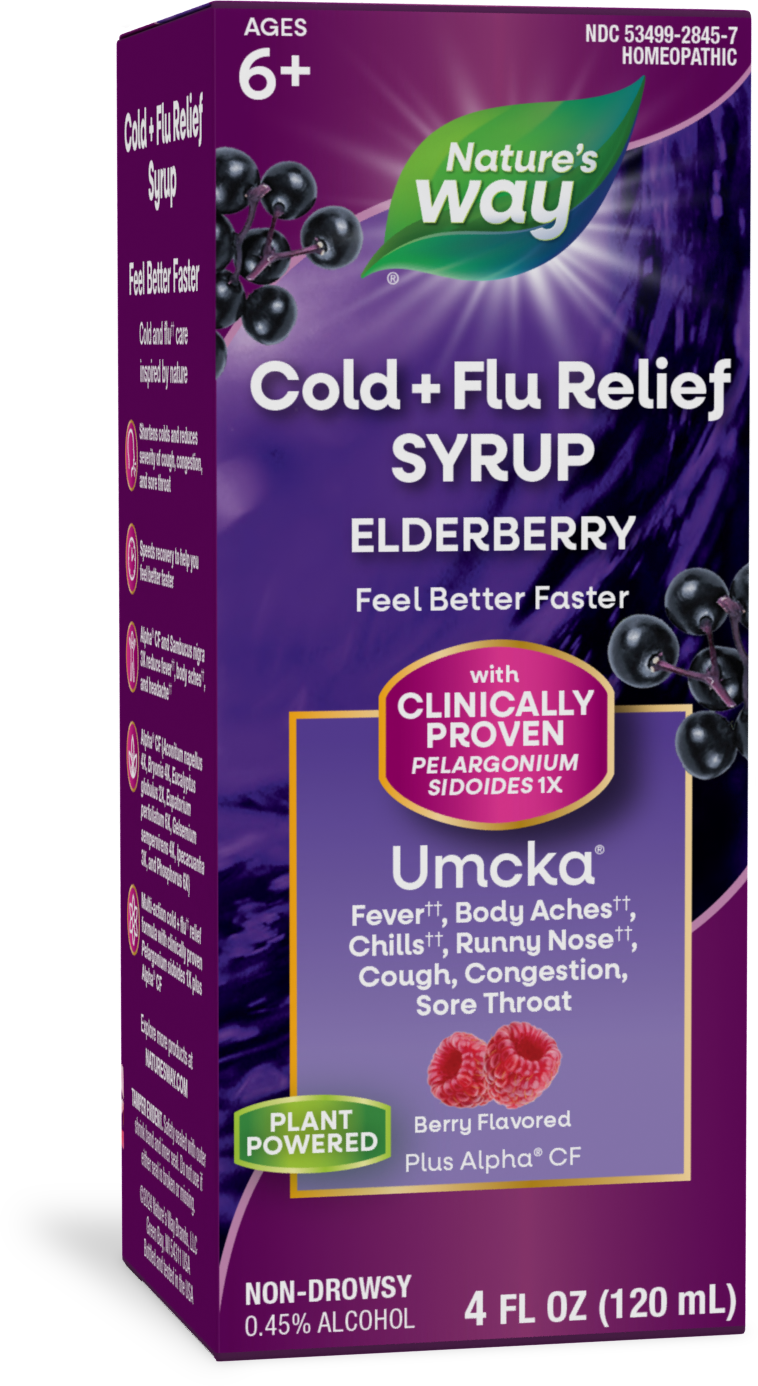 <{%PRIMARY_15845E%}>Nature's Way® | Umcka Cold+Flu Elderberry Syrup, 4 fl oz (120 ml), Berry