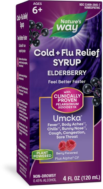 <{%PRIMARY_15845E%}>Nature's Way® | Umcka Cold+Flu Elderberry Syrup, 4 fl oz (120 ml), Berry