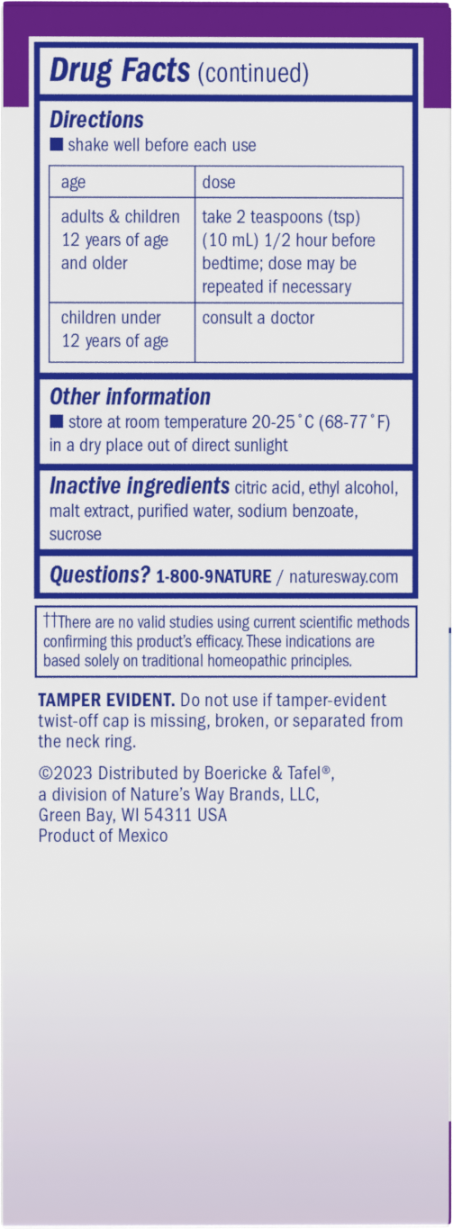 <{%MAIN2_21900694%}>Nature's Way® | Boericke & Tafel Nighttime Cough & Bronchial Syrup - back of pack