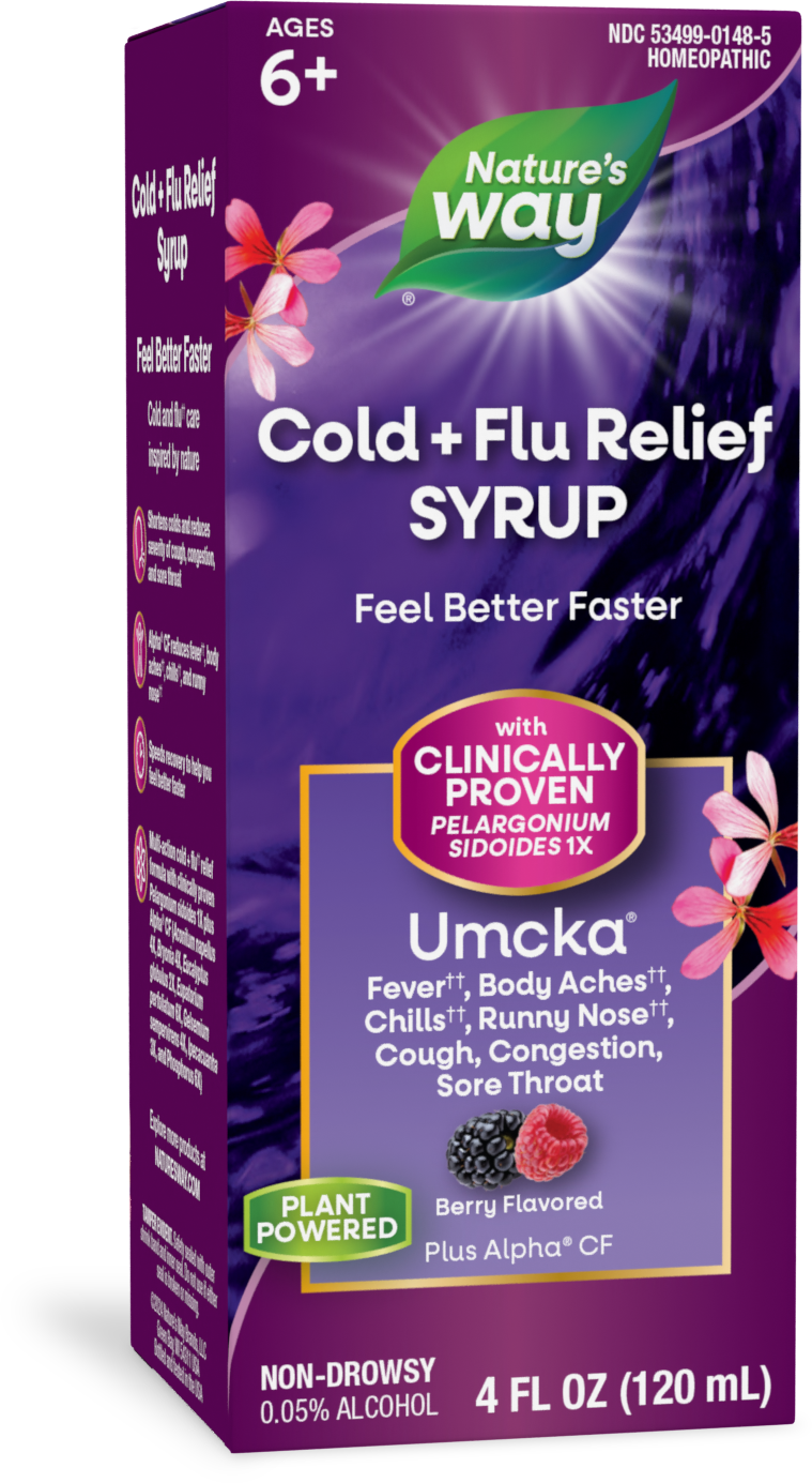 <{%PRIMARY_15148E%}>Nature's Way® | Umcka Cold+Flu Relief Syrup, 4 fl oz (120 ml), Berry