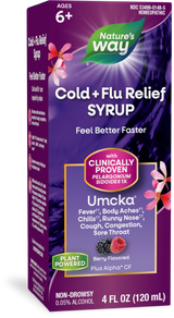 <{%PRIMARY_15148E%}>Nature's Way® | Umcka Cold+Flu Relief Syrup, 4 fl oz (120 ml), Berry