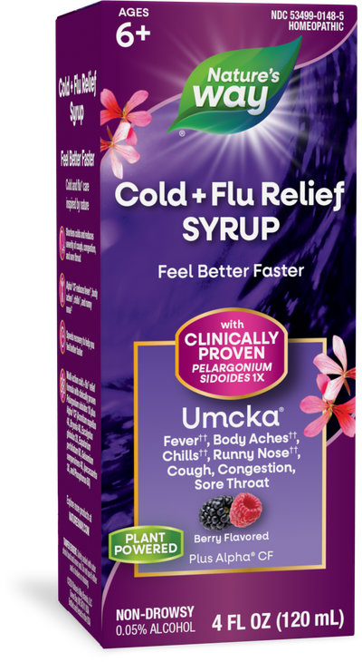 <{%PRIMARY_15148E%}>Nature's Way® | Umcka Cold+Flu Relief Syrup, 4 fl oz (120 ml), Berry