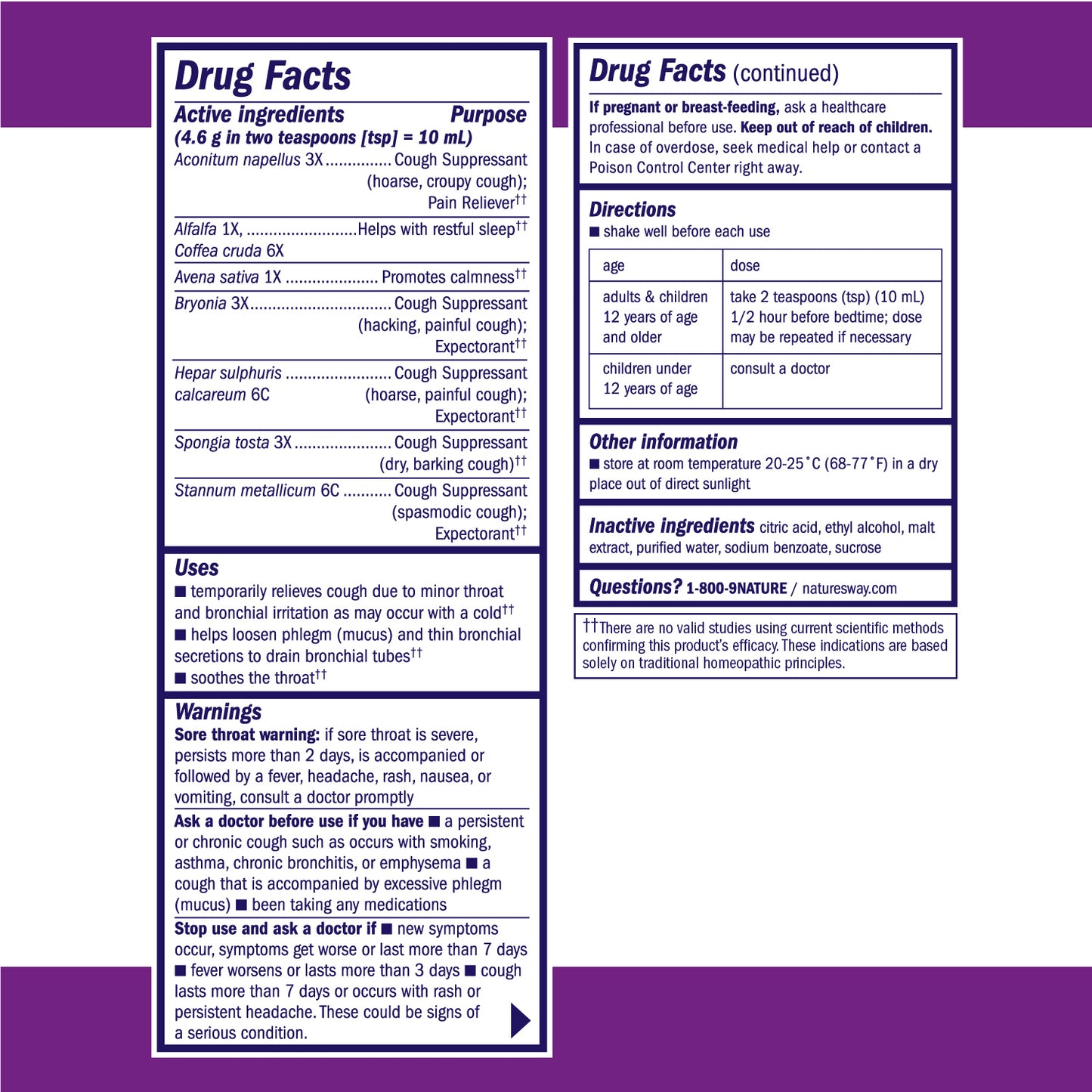 <{%MAIN7_21900693%}>Nature's Way® | Boericke & Tafel Nighttime Cough & Bronchial Syrup - supplement facts