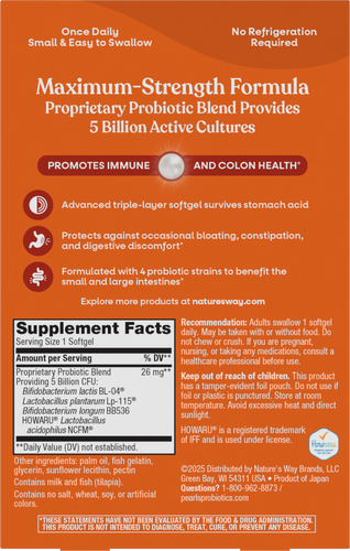 Nature's Way® | Probiotic Pearls MAX Potency - back of pack Sku:5073IP