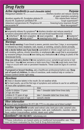 Nature's Way® | Umcka Cold&Flu Relief Chewables - back of pack Sku:15159