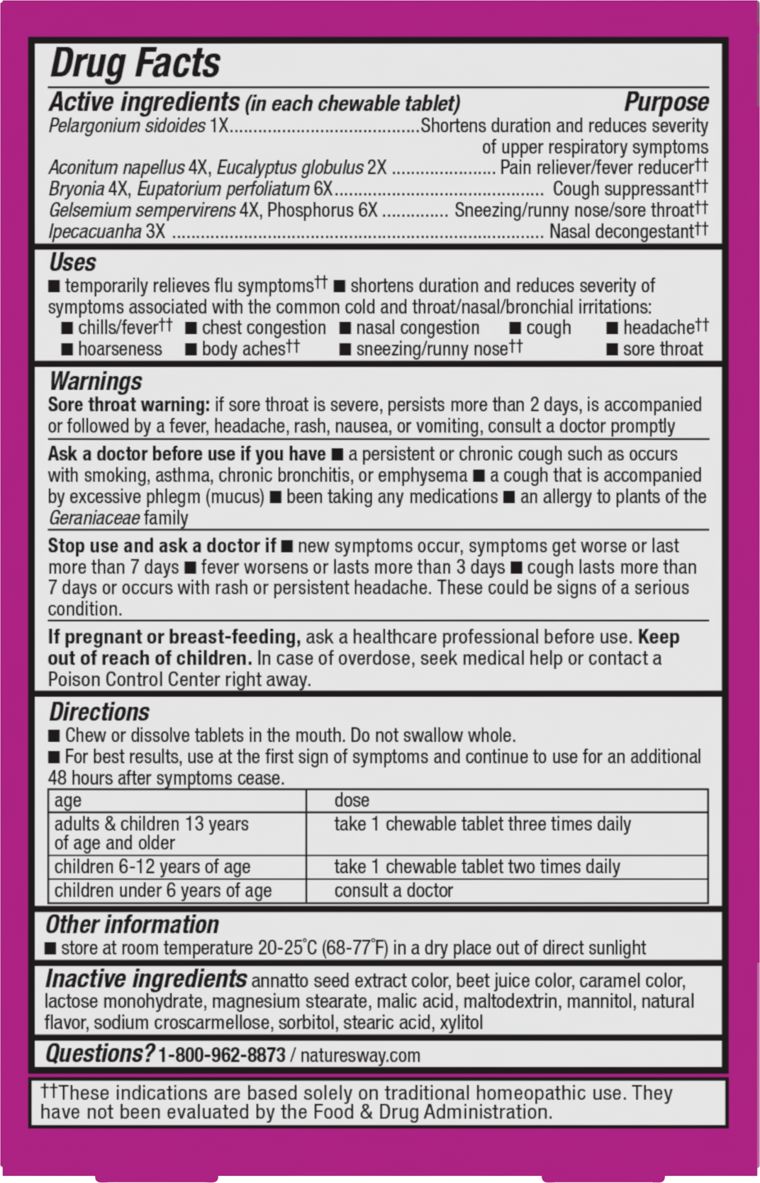 <{%MAIN10_15159%}>Nature's Way® | Umcka Cold&Flu Relief Chewables - back of pack