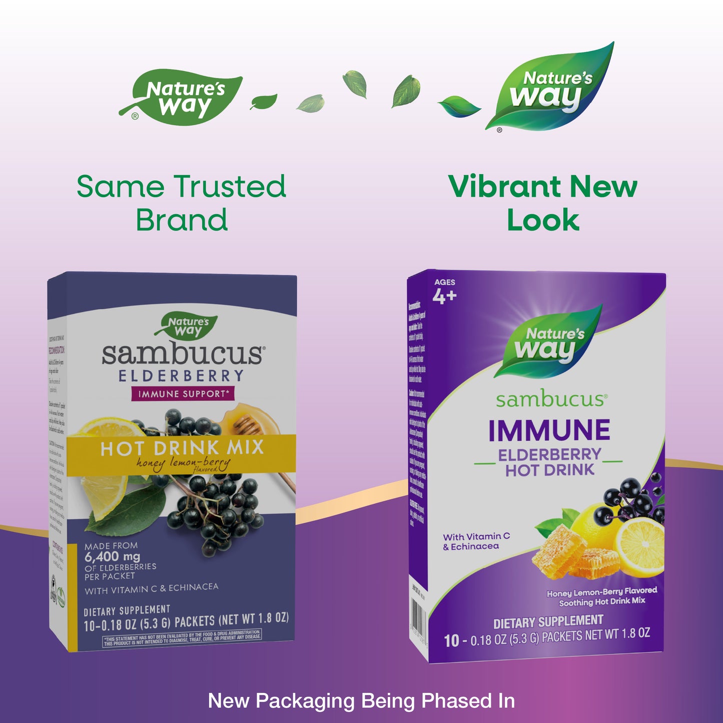 <{%MAIN1_12087%}>Nature's Way® | Sambucus Immune Elderberry Hot Drink - package updates old to new