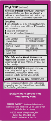 Nature's Way® | Umcka Cold & Flu Elderberry Syrup - back of pack Sku:15845