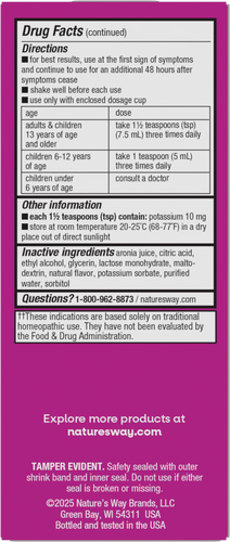 Nature's Way® | Umcka Cold & Flu Relief Syrup - back of pack Sku:15148