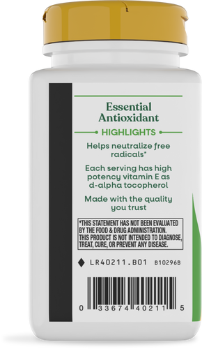 Nature's Way® | Vitamin E D-Alpha Tocopherol - left side of pack Sku:40211