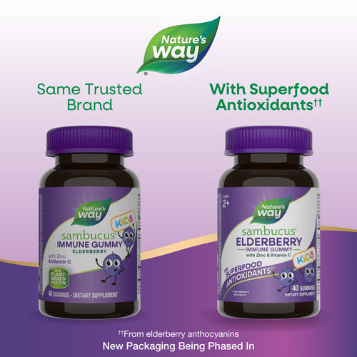 Nature's Way® | Sambucus Kids Elderberry Immune Gummies - package updates old to new Sku:12346