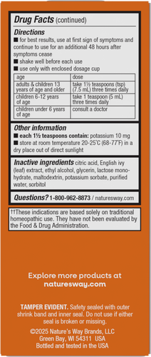 Nature's Way® | Umcka Cough Relief Syrup - back of pack Sku:15864