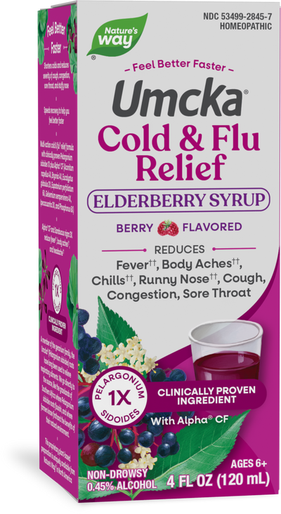 <{%PRIMARY_15845%}>Nature's Way® | Umcka Cold & Flu Elderberry Syrup, 4 fl oz (120 ml), Berry