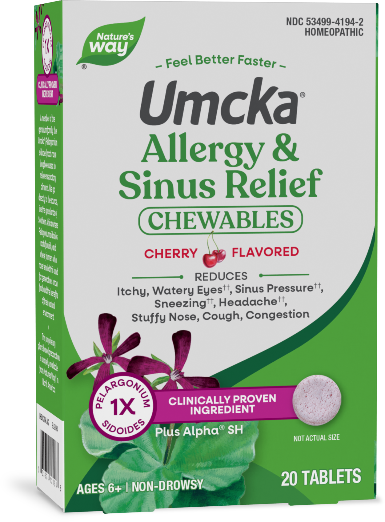 <{%PRIMARY_12194%}>Nature's Way® | Umcka Allergy & Sinus Relief Chewables, 20 chewables, Cherry