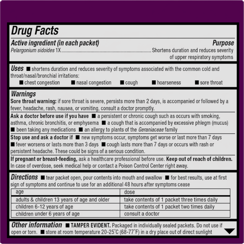 Nature's Way® | Umcka Kids Cold Relief FastActives - back of pack Sku:60166