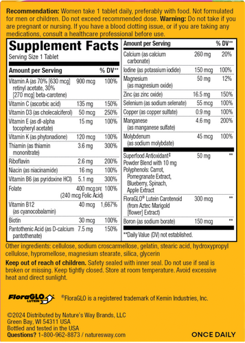 Nature's Way® | Alive! Women's 50+ Complete Multivitamin - back of pack Sku:13662