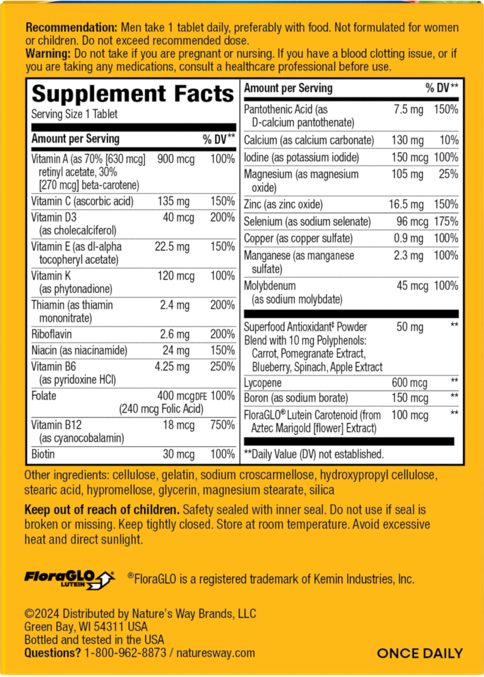 <{%MAIN9_13660%}>Nature's Way® | Alive! Men's Complete Multivitamin - back of pack