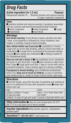 Nature's Way® | Umcka Cold Relief Drops - back of pack Sku:15790