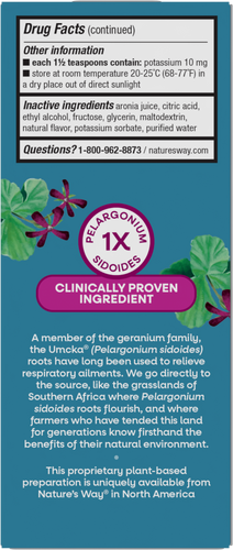 Nature's Way® | Umcka Cold Relief Syrup - back of pack Sku:15273