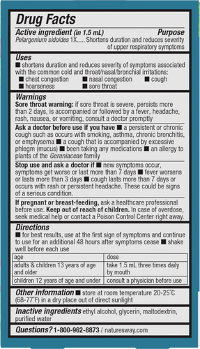 Nature's Way® | Umcka Cold Relief Drops - back of pack Sku:15270