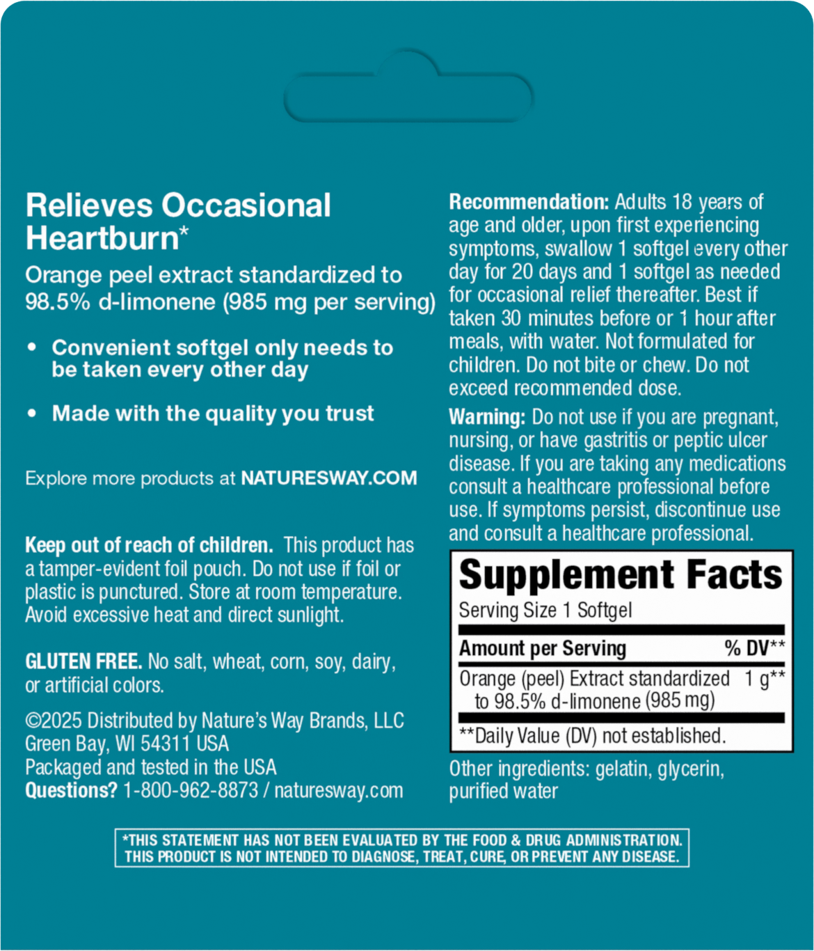 <{%MAIN2_09110%}>Nature's Way® | Heartburn Free! Orange Peel Extract - back of pack