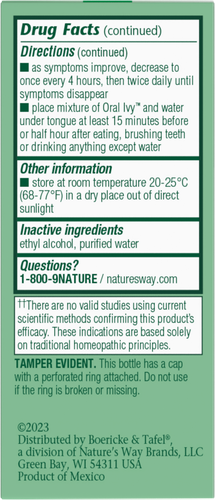 Nature's Way® | Oral Ivy Drops - back of pack Sku:21900990