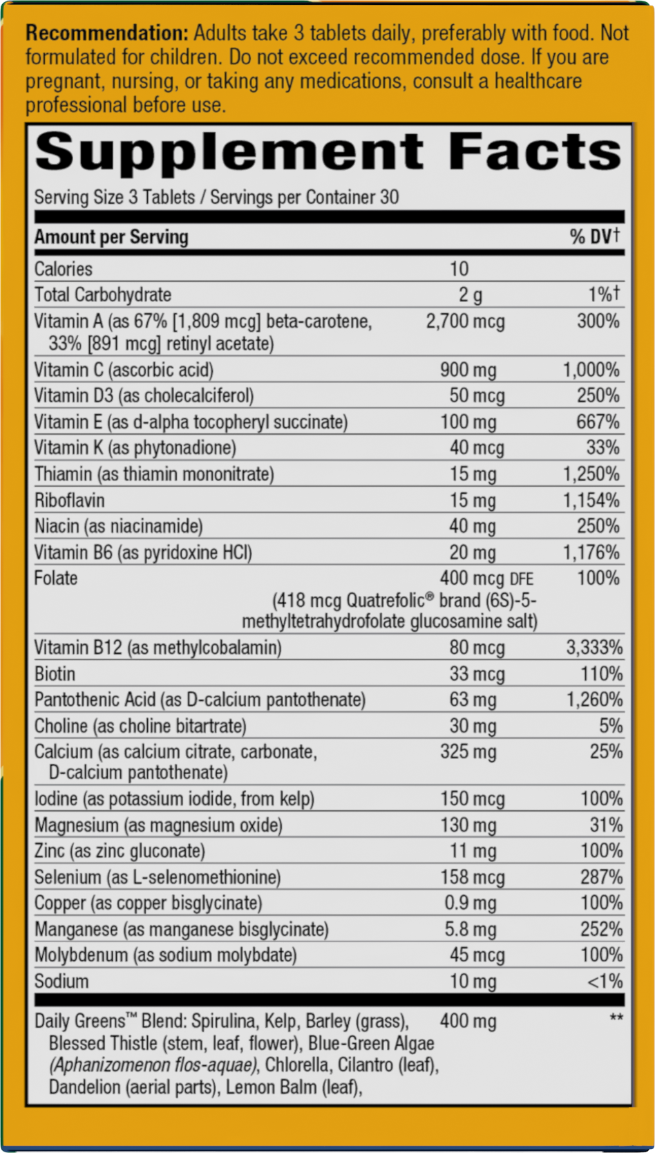 <{%MAIN9_14931%}>Nature's Way® | Alive! Max3 Potency Adult Complete Multivitamin-No Added Iron - right side of pack