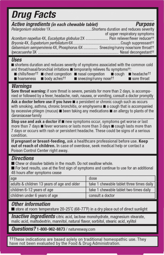 Nature's Way® | Umcka Cold & Flu Relief Chewables - back of pack Sku:15161