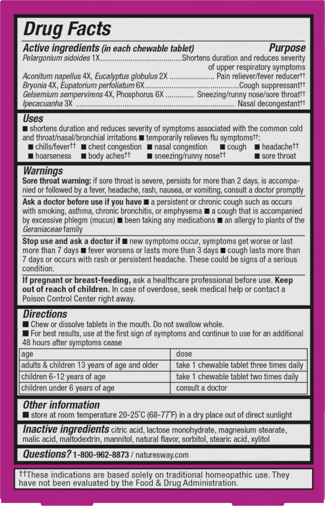 <{%MAIN2_15161%}>Nature's Way® | Umcka Cold & Flu Relief Chewables - back of pack