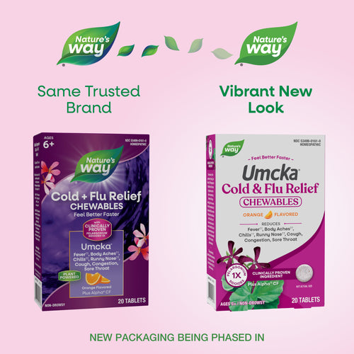 Nature's Way® | Umcka Cold & Flu Relief Chewables - package updates old to new Sku:15161