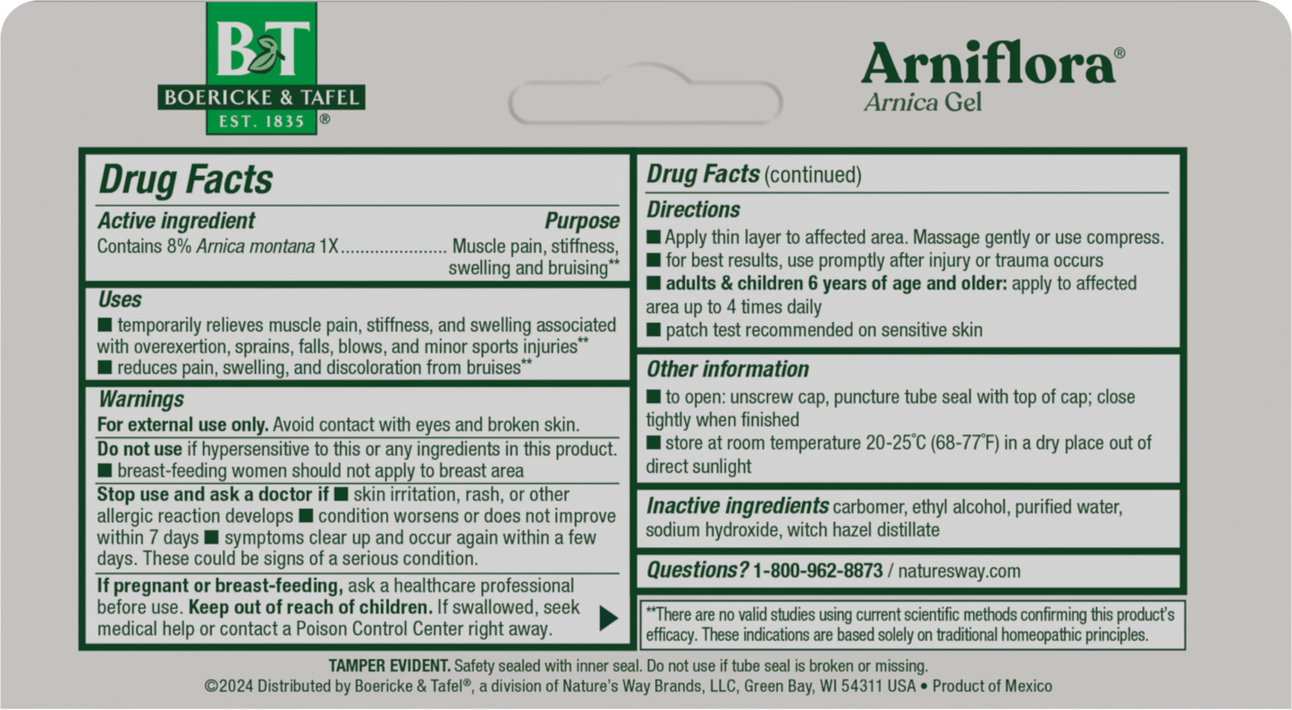 <{%MAIN2_21825097%}>Nature's Way® | Boericke & Tafel Arniflora Arnica Gel - back of pack