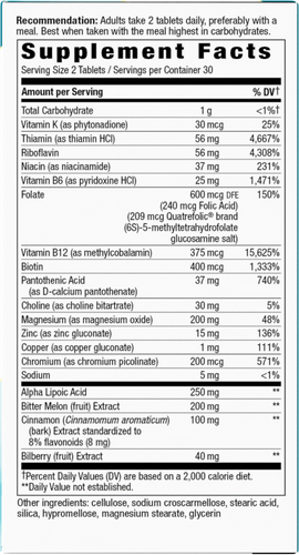 Nature's Way® | Blood Sugar Manager Tablets - right side of pack Sku:04906
