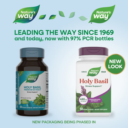 Nature's Way® | Holy Basil Standardized Extract - package updates old to new Sku:15493